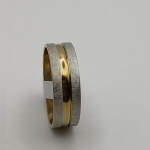 Stainless Steel Two Tone Men's Band Ring Size 10.25 (China 21) Silver Gold Tone